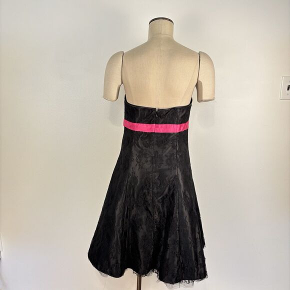 VTG Gunne Sax Jessica McClintock Black Pink Strapless Party Dress Lace Bow Prom - Picture 7 of 9